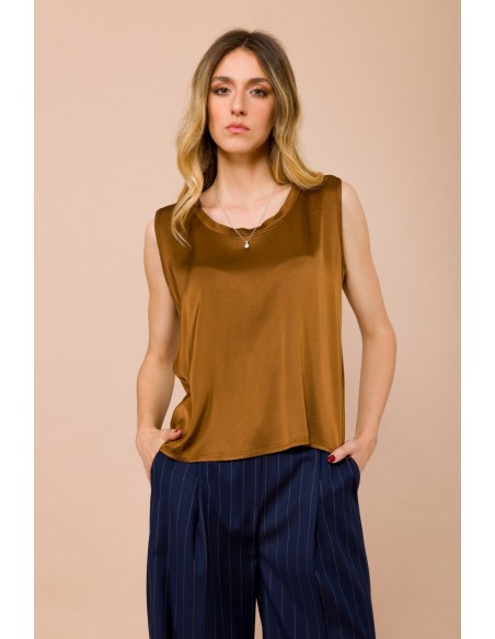 Top com decote redondo em cetim de viscose Maryley