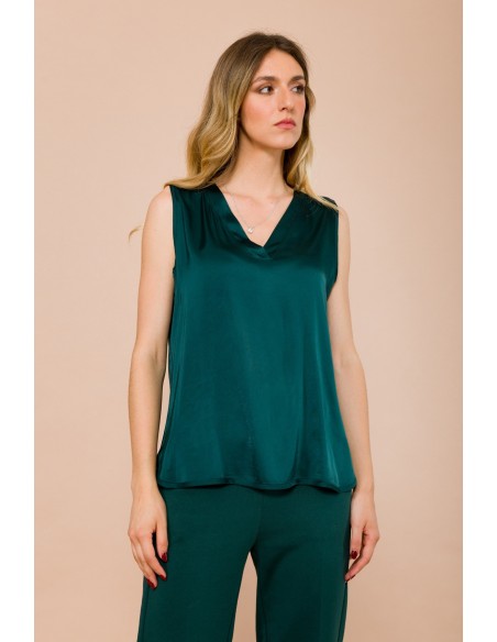 Top com decote em V em cetim de viscose Maryley