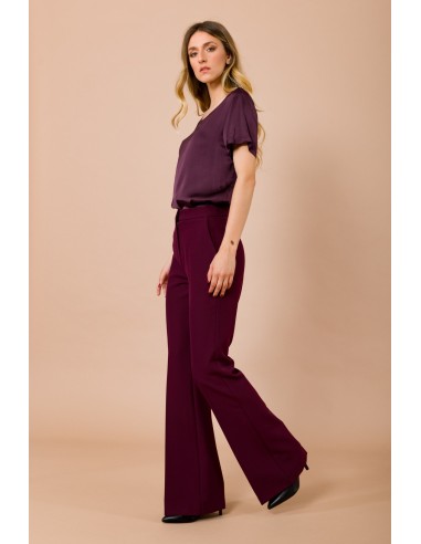 T-shirt de gola redonda, manga curta, em cetim de viscose Maryley