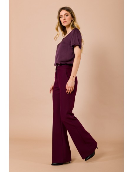 T-shirt de gola redonda, manga curta, em cetim de viscose Maryley