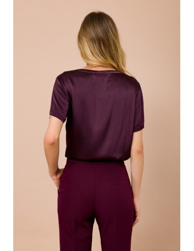 T-shirt de gola redonda e mangas curtas em cetim de viscose Maryley