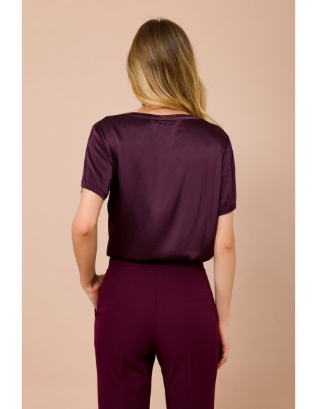 T-shirt de gola redonda e mangas curtas em cetim de viscose Maryley