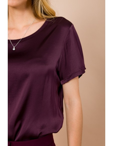 T-Shirt de Decote Redondo de Manga Curta em Cetim de Viscose Maryley