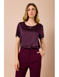 T-shirt com decote redondo e manga curta em raso de viscose Maryley