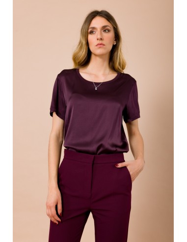 T-shirt com decote redondo e manga curta em raso de viscose Maryley