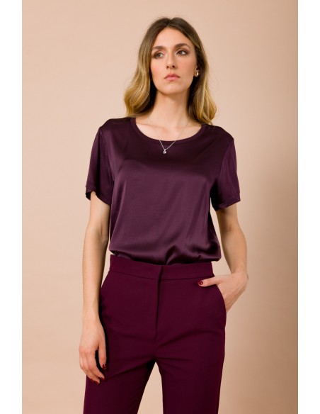 T-shirt com decote redondo e manga curta em raso de viscose Maryley