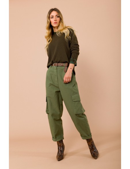 Calças cargo com elástico na parte de trás da cintura e cinto combinado Maryley