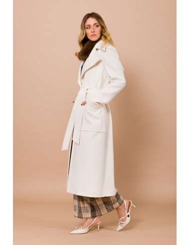 Casaco de abotoamento simples forrado com bolsos e cinto Maryley