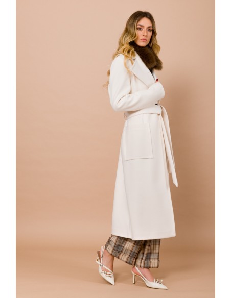 Casaco de abotoamento simples forrado com bolsos e cinto Maryley