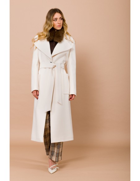 Casaco de Um Só Peito Forrado com Bolsos e Cinto Maryley