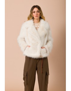 Casaco de pêlo ecológico de abotoamento duplo com gola de lapela Maryley