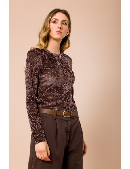 Blusa de manga comprida com decote redondo e strass por todo o lado Maryley
