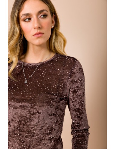 Blusa de manga comprida com gola redonda e strass por todo o lado Maryley