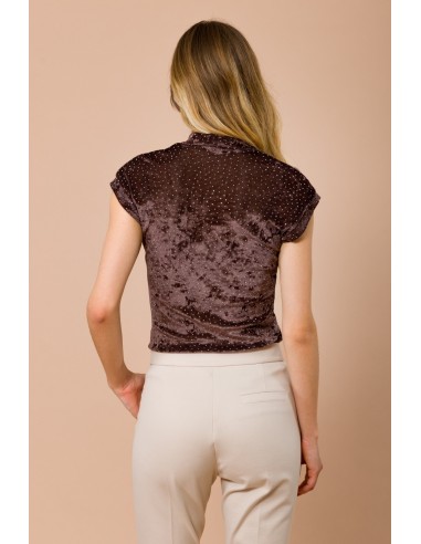 Top sem mangas gola alta com strass por todo o lado Maryley