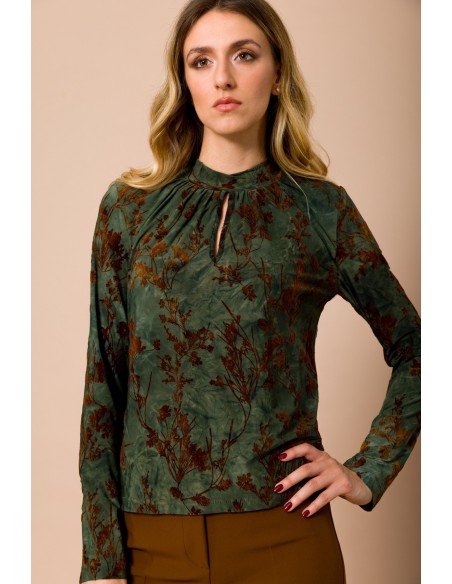 Blusa de gola redonda, mangas compridas com estampa flocada Maryley
