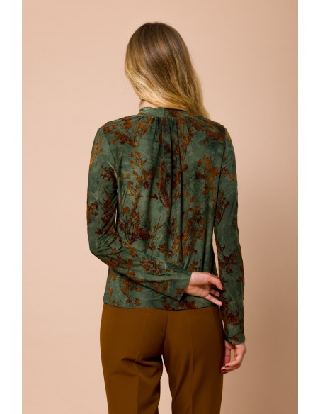 Blusa de gola redonda, manga comprida, com estampa flocada Maryley