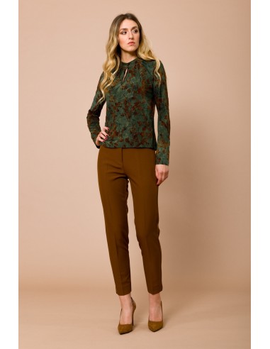 Blusa gola redonda manga comprida com estampa flocada Maryley