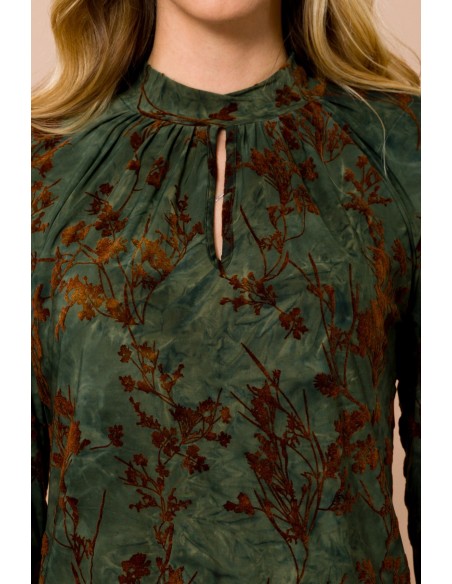 Blusa gola redonda de manga comprida com estampa flocada Maryley