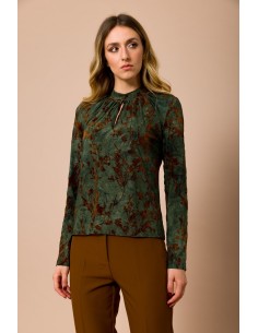 Blusa gola redonda manga comprida com estampa flocada Maryley