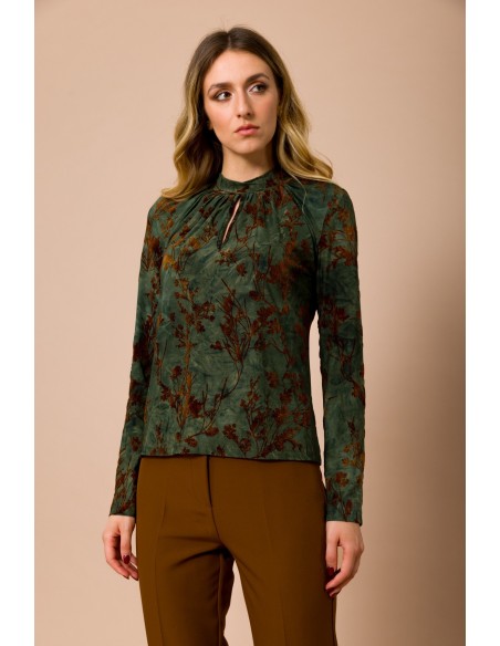 Blusa gola redonda manga comprida com estampa flocada Maryley