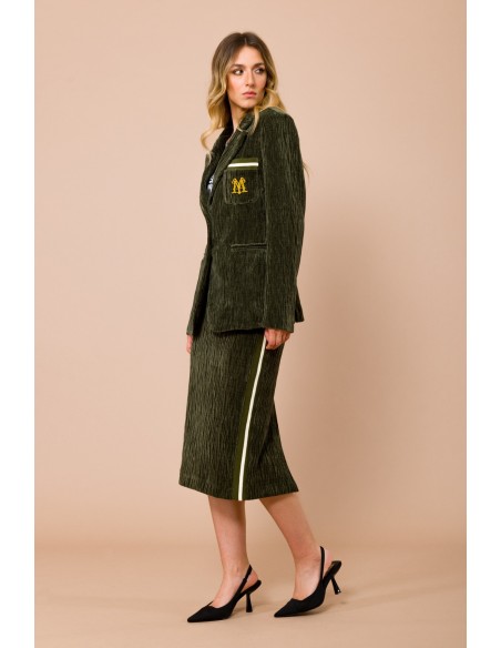 Longuete com bandas caneladas e cordão na cintura e fenda central na parte de trás Maryley