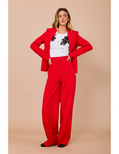 Calças Palazzo De Cintura Alta Com Duplo Botão Em Resina Maryley