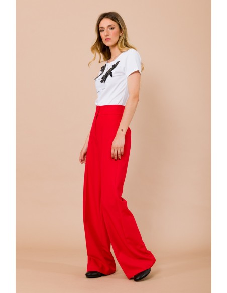 Calças palazzo de cintura alta com duplo botão em pasta Maryley