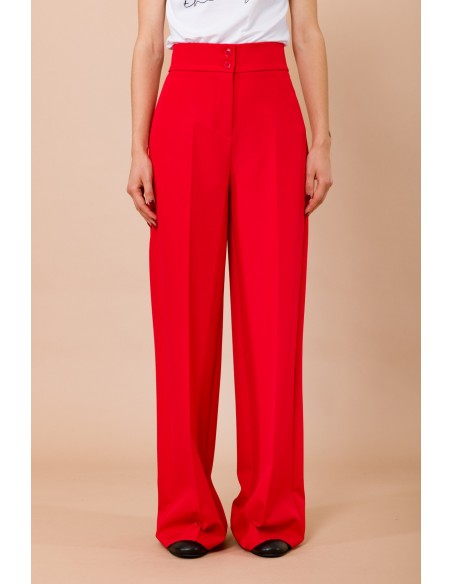 Calças palazzo de cintura alta com duplo botão em pasta Maryley