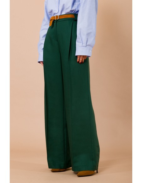 Calças palazzo com cinto na cintura e elástico na parte de trás Maryley