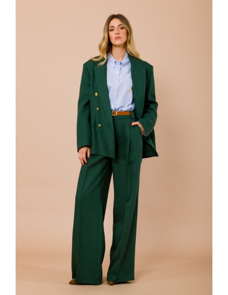 Calças palazzo com cinto na cintura e elástico na parte de trás Maryley