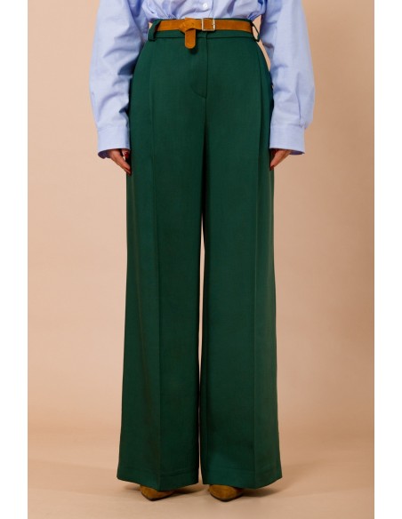 Calças palazzo com cinto na cintura e elástico na parte de trás Maryley