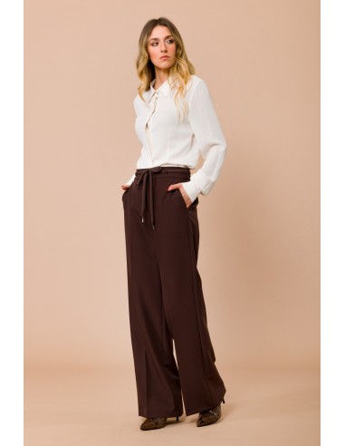 Calças Palazzo com elástico na parte de trás e cordão à vista Maryley