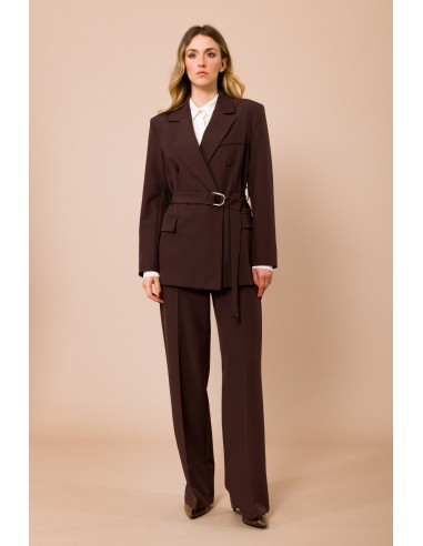 Calças palazzo com elástico na parte de trás e cordão à vista Maryley