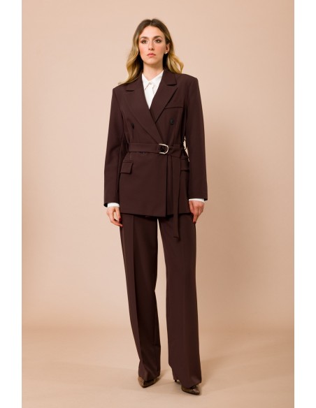 Calças palazzo com elástico na parte de trás e cordão à vista Maryley