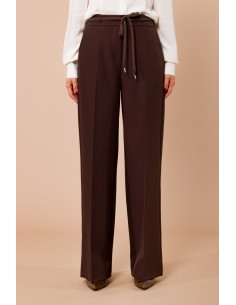 Calças palazzo com elástico na parte de trás e cordão à vista Maryley