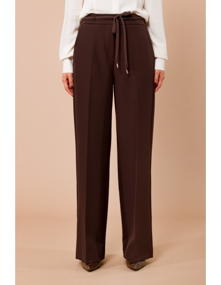 Calças palazzo com elástico na parte de trás e cordão à vista Maryley