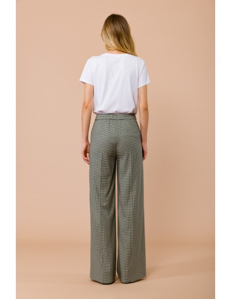 Calças Palazzo Pied-de-poule com elástico na parte de trás e bolsos à francesa Maryley