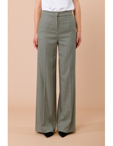 Calças palazzo pied-de-poule com elástico na parte de trás e bolsos à francesa Maryley