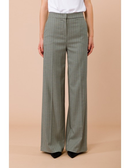 Calças palazzo pied-de-poule com elástico na parte de trás e bolsos à francesa Maryley