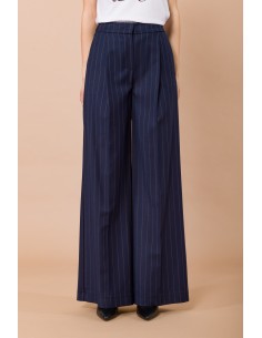 Calças palazzo às riscas com pregas à frente e elástico na cintura Maryley 2