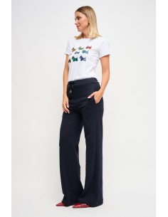 Calças palazzo em felpa com cordão na cintura Maryley 2