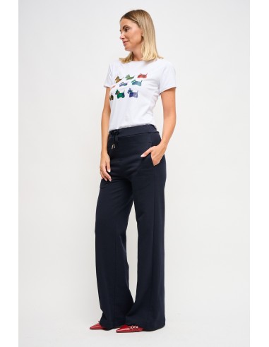 Calças palazzo em felpa com cordão na cintura Maryley