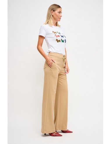 Calças Palazzo Em Felpa Com Cordão Na Cintura Maryley