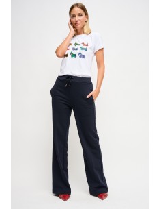 Calças palazzo em felpa com cordão na cintura Maryley