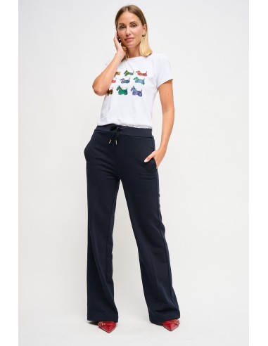 Calças palazzo em felpa com cordão na cintura Maryley