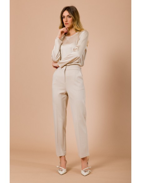 Calças em ponto Milano direitas com elástico na parte de trás Maryley