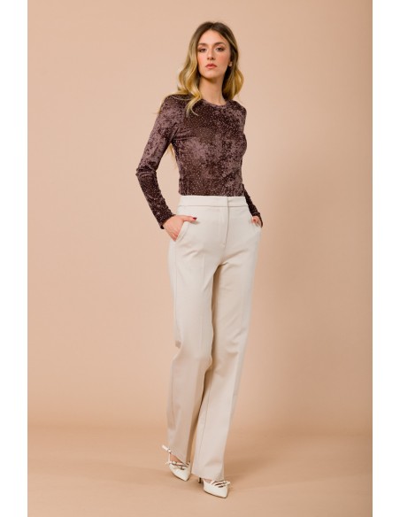 Calças Em Punto Milano Palazzo Com Bolsos À Francesa Maryley