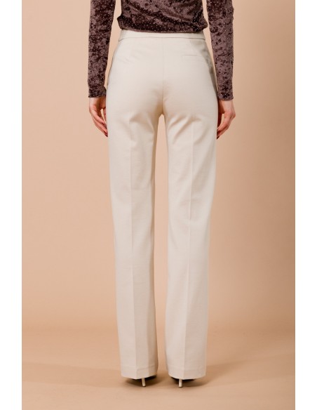 Calça em Punto Milano palazzo com bolsos à francesa Maryley