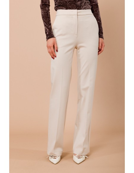Calças Palazzo em Punto Milano com bolsos à francesa Maryley
