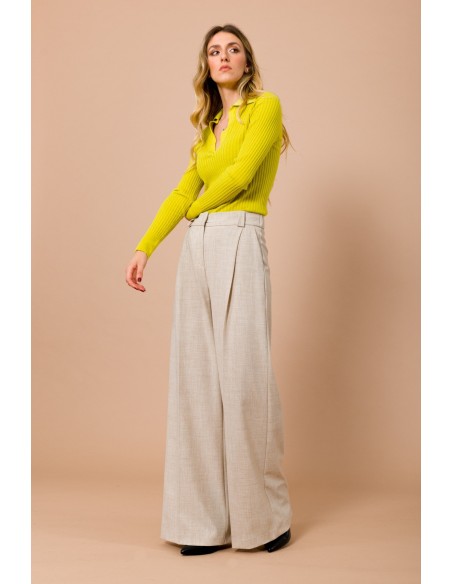 Calças Palazzo com Elástico e Pregas na Frente Maryley